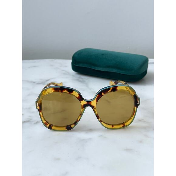 NEW Gucci GG1240S Havana Turquoise Trim Oversized Sunglasses - Picture 4 of 8